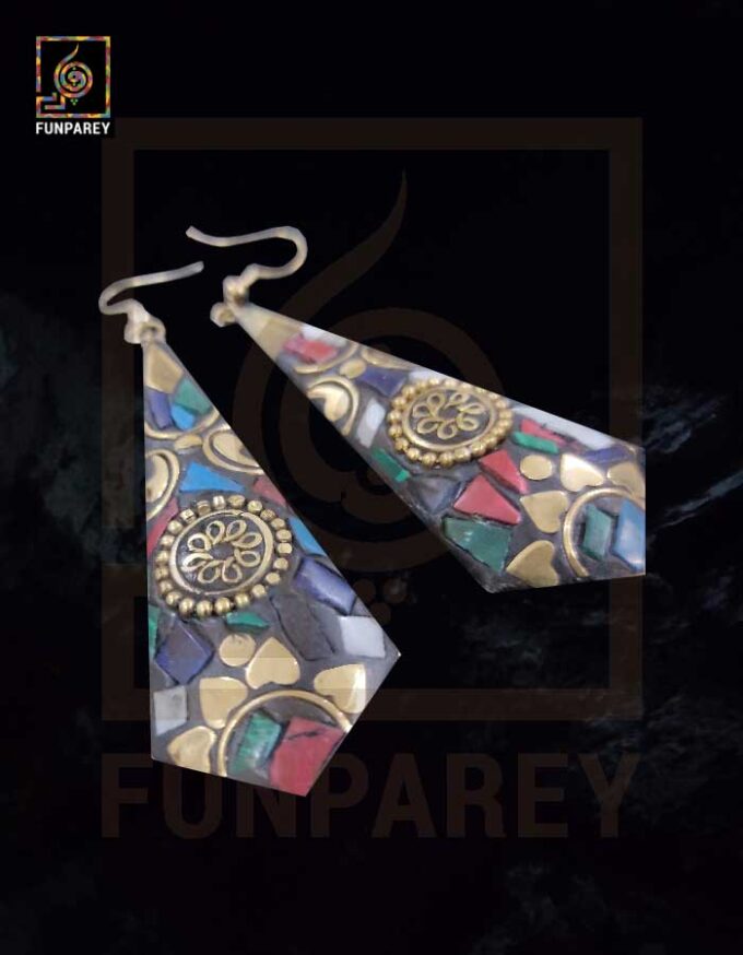 Ethnic Tribal Metallic Earrings "Shard Enamored" - Image 5