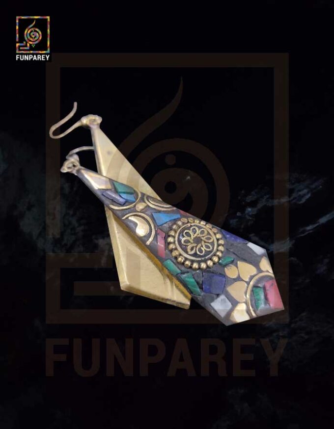 Ethnic Tribal Metallic Earrings "Shard Enamored" - Image 4