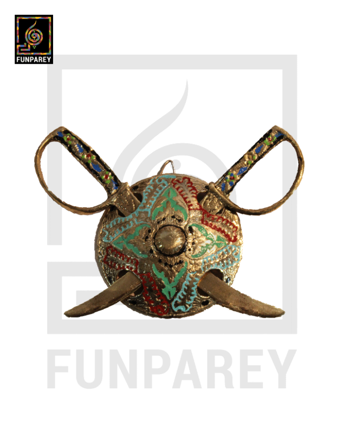 Brass Multicolor Decorative Crossed Swords (Small) Wall Hanging - Image 2