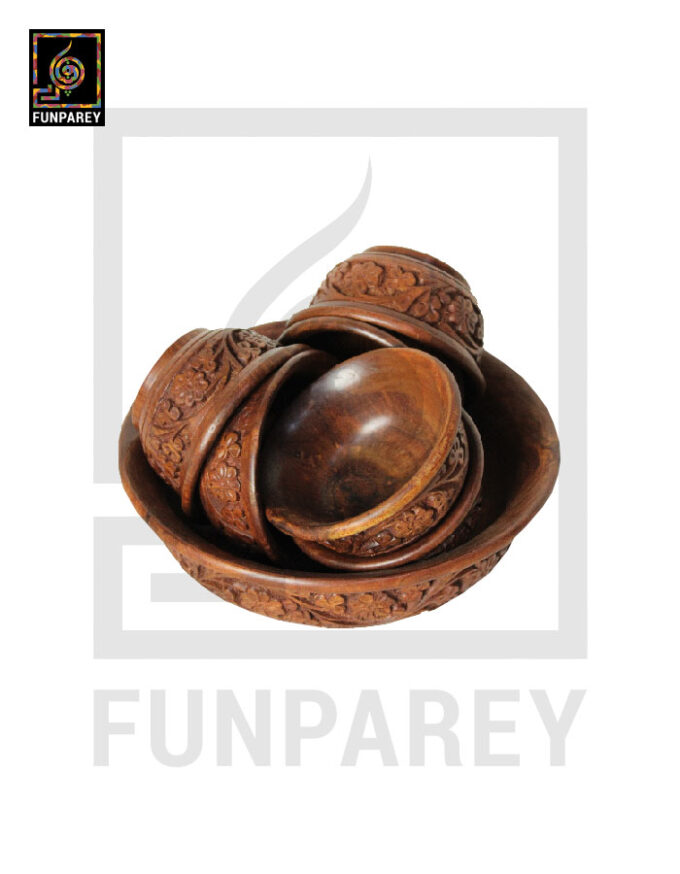 Hand Carved Wooden Bowl Set Large 10" - Image 2
