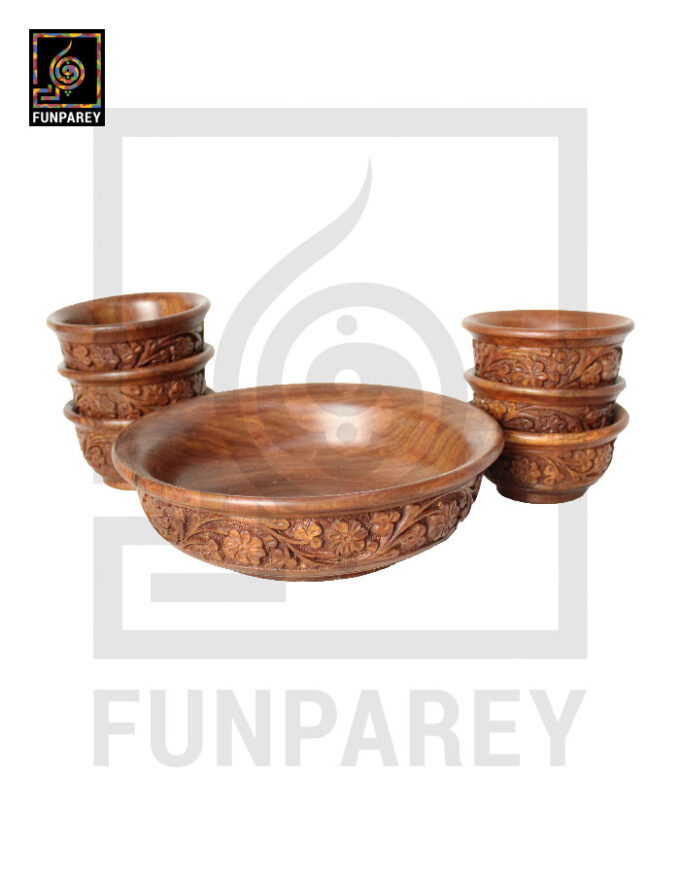 Hand Carved Wooden Bowl Set Large 10" - Image 8