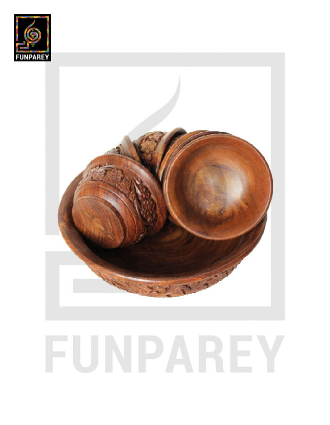 Hand Carved Wooden Bowl Set Large 10" - Image 4