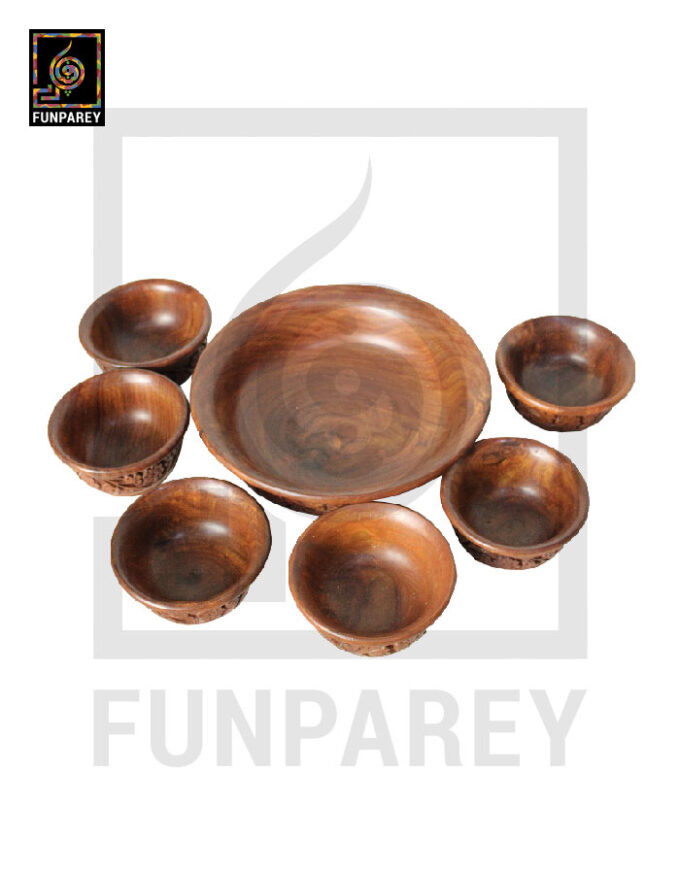 Hand Carved Wooden Bowl Set Large 10" - Image 3