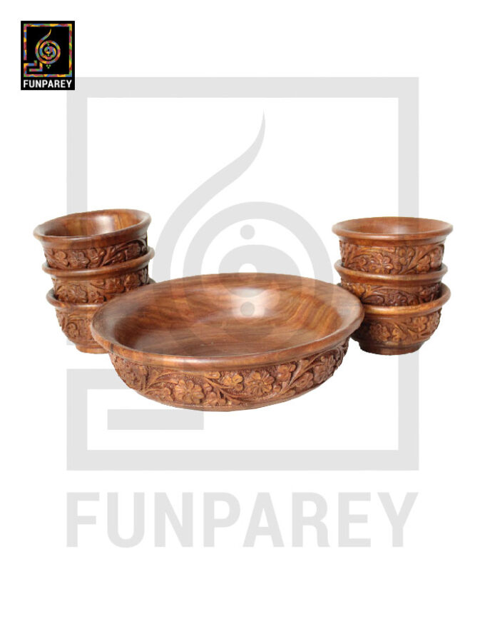 Hand Carved Wooden Bowl Set Large 10" - Image 5