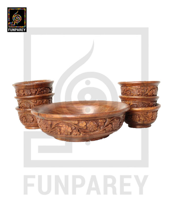 Hand Carved Wooden Bowl Set Large 10" - Image 6