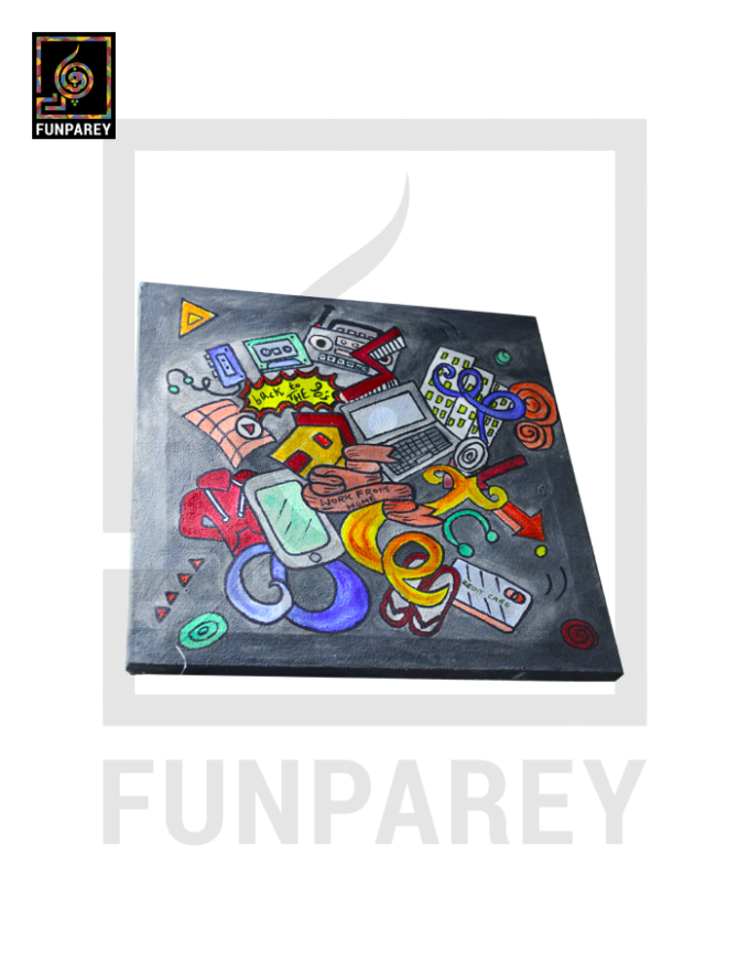 Doodle Art Acrylic Painting "90's Kid" 12x12" - Image 2