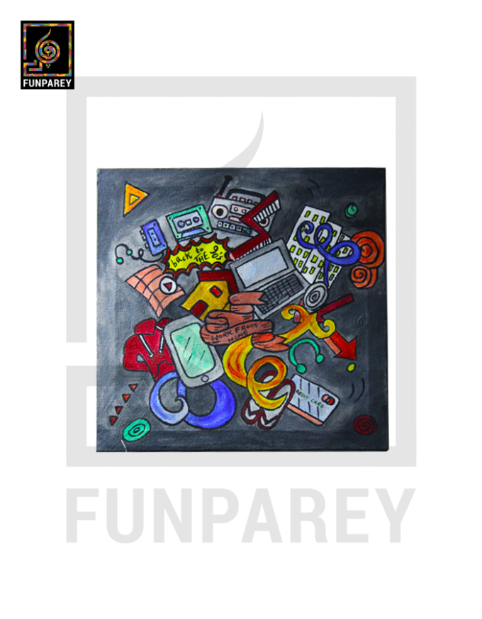Doodle Art Acrylic Painting "90's Kid" 12x12"