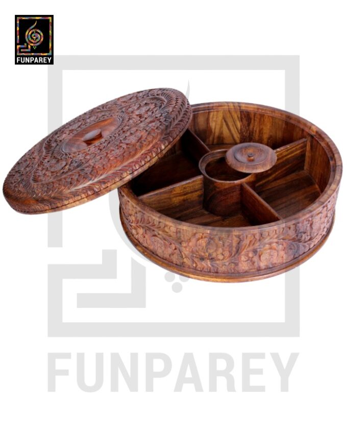 Premium Wooden Dry Fruit Bowl 12 with Heavy Carving Design - Image 10