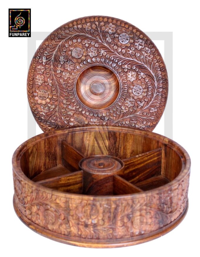 Premium Wooden Dry Fruit Bowl 12 with Heavy Carving Design - Image 12
