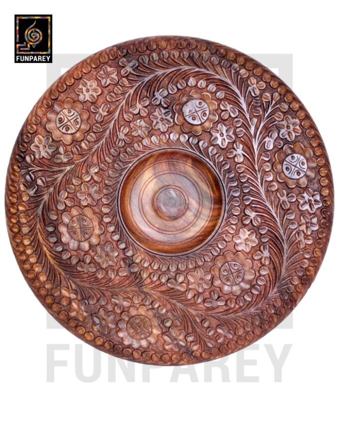 Premium Wooden Dry Fruit Bowl 12 with Heavy Carving Design - Image 14