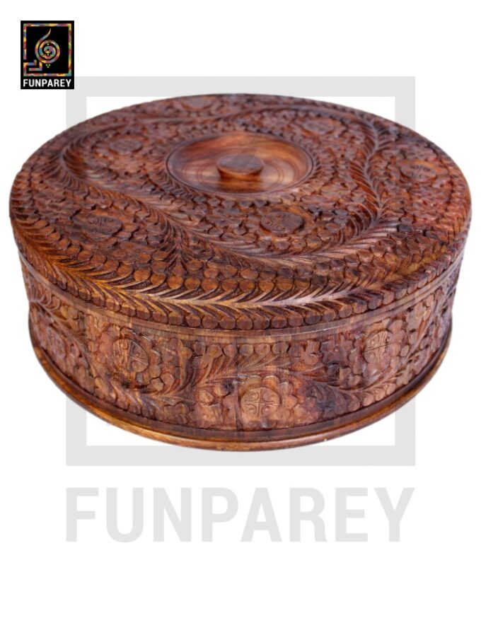 Premium Wooden Dry Fruit Bowl 12 with Heavy Carving Design - Image 3