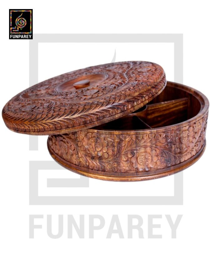 Premium Wooden Dry Fruit Bowl 12 with Heavy Carving Design - Image 6