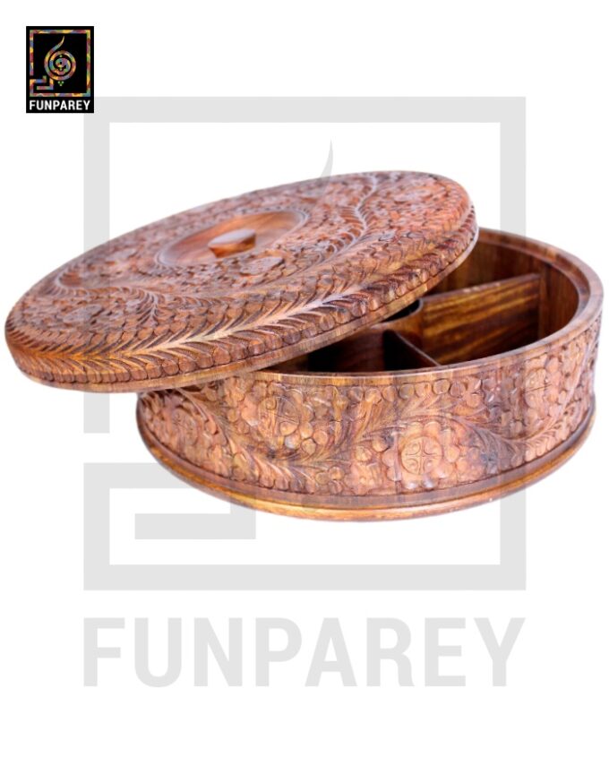 Premium Wooden Dry Fruit Bowl 12 with Heavy Carving Design - Image 7