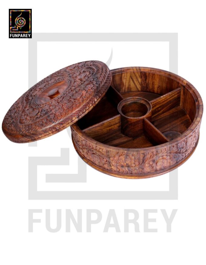 Premium Wooden Dry Fruit Bowl 12 with Heavy Carving Design - Image 8