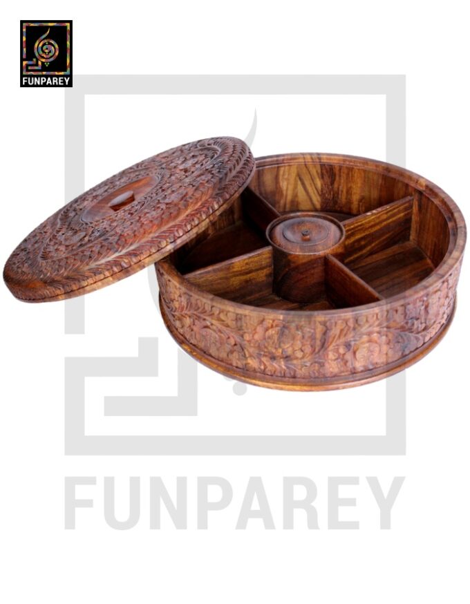 Premium Wooden Dry Fruit Bowl 12 with Heavy Carving Design - Image 9
