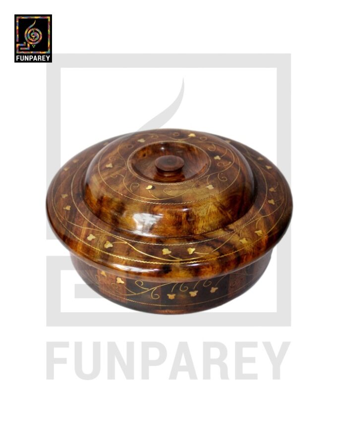 Premium Wooden Dry Fruit Bowl 8" With Brass Work - Image 2