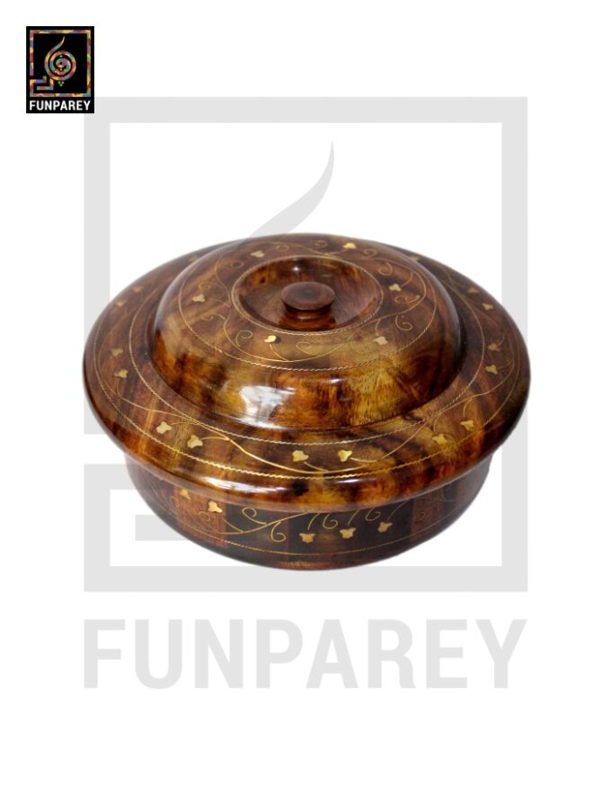 Premium Wooden Dry Fruit Bowl 8" With Brass Work - Image 3