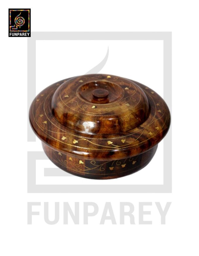 Premium Wooden Dry Fruit Bowl 8" With Brass Work - Image 4