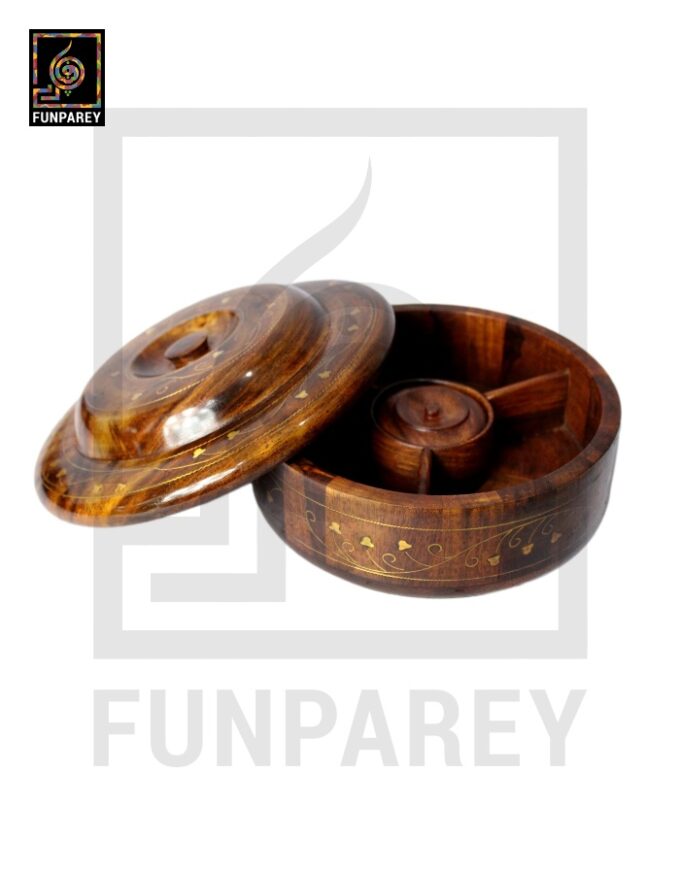 Premium Wooden Dry Fruit Bowl 8" With Brass Work - Image 5