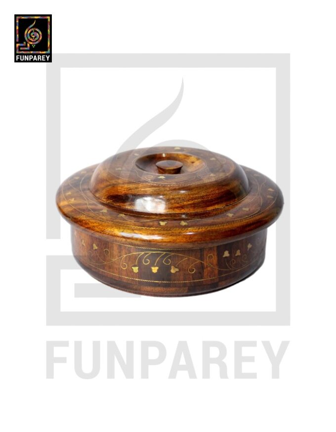 Premium Wooden Dry Fruit Bowl 8" With Brass Work - Image 7