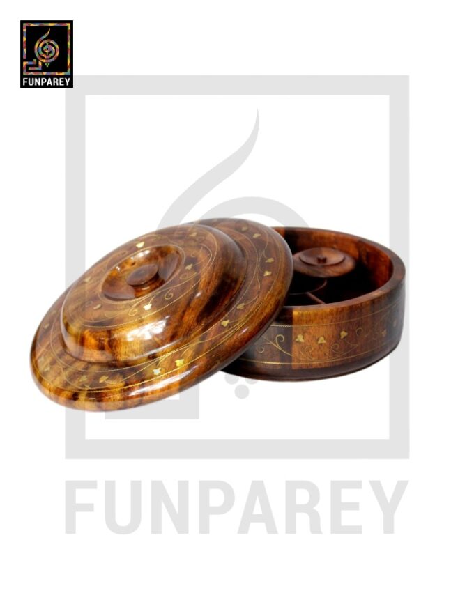 Premium Wooden Dry Fruit Bowl 8" With Brass Work - Image 10
