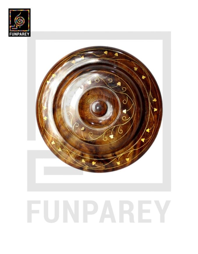Premium Wooden Dry Fruit Bowl 8" With Brass Work - Image 11