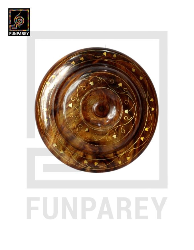 Premium Wooden Dry Fruit Bowl 8" With Brass Work - Image 12