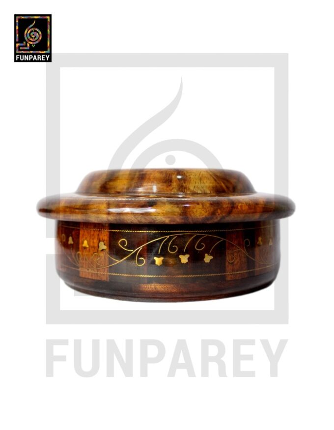 Premium Wooden Dry Fruit Bowl 8" With Brass Work - Image 16