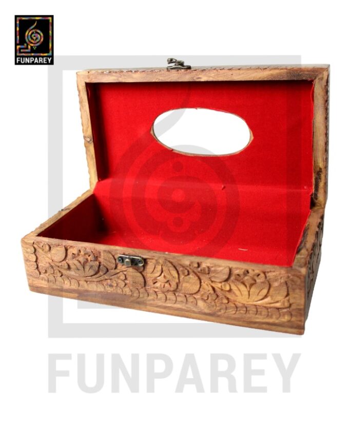 Handmade Distinct Wooden Tissue Box with Brass and Carving Works - Image 8