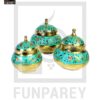 Antique Brass Colorful Candy Bowl Set with Etched Motif - Green