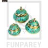 Antique Brass Colorful Candy Bowl Set with Etched Motif - Green - Image 4