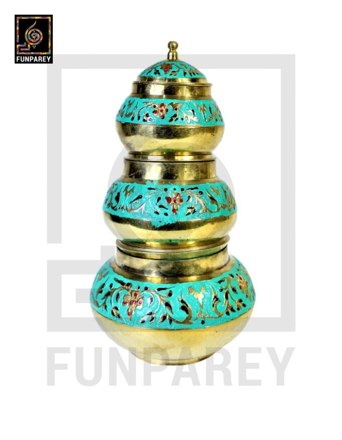 Antique Brass Colorful Candy Bowl Set with Etched Motif - Green - Image 6