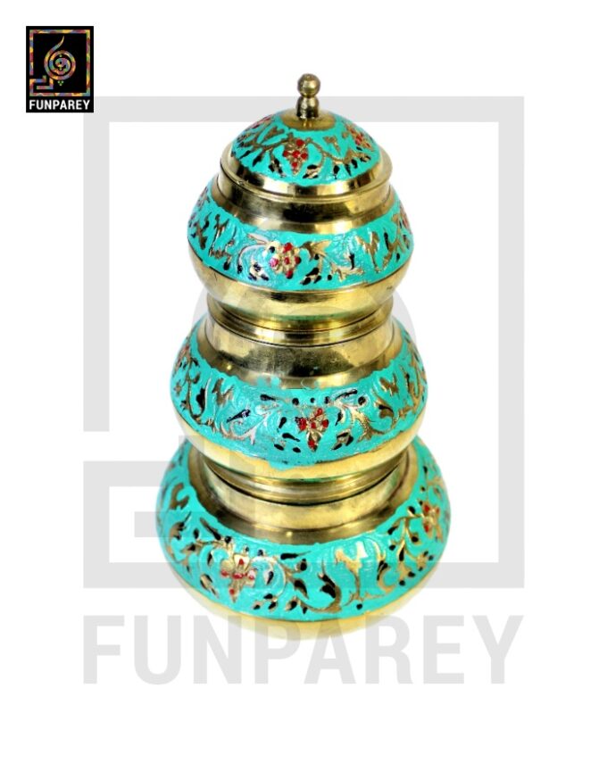 Antique Brass Colorful Candy Bowl Set with Etched Motif - Green - Image 7