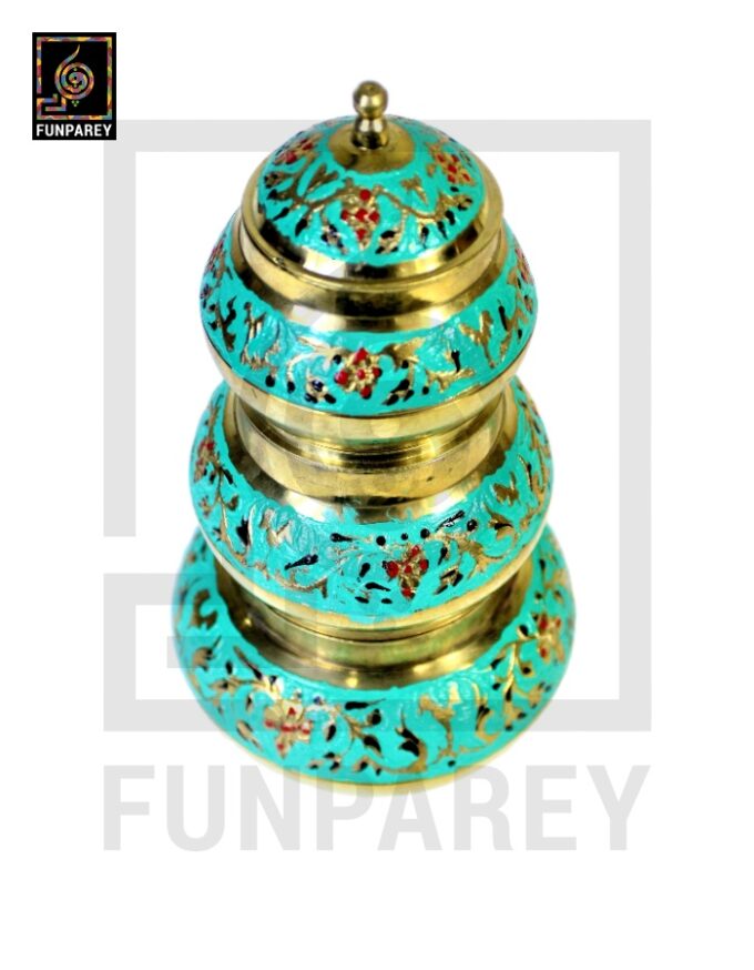 Antique Brass Colorful Candy Bowl Set with Etched Motif - Green - Image 8