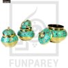 Antique Brass Colorful Candy Bowl Set with Etched Motif - Green - Image 10