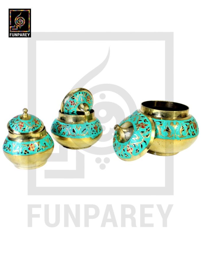 Antique Brass Colorful Candy Bowl Set with Etched Motif - Green - Image 10