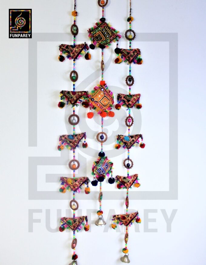 Handmade Antique Embroidered Square Door Chime Set (1 square, 2 Triangle) - Image 6