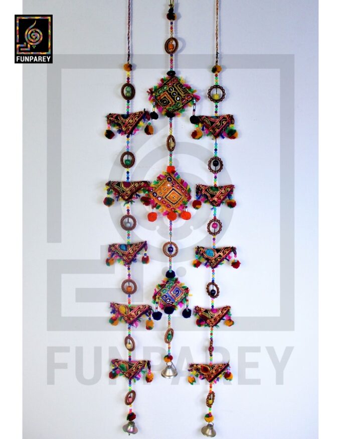 Handmade Antique Embroidered Square Door Chime Set (1 square, 2 Triangle) - Image 2