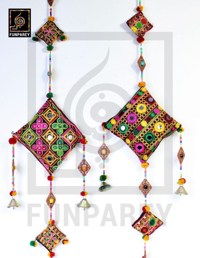 Handmade Antique Embroidered Cushion Door Chime Large Pair - Image 4