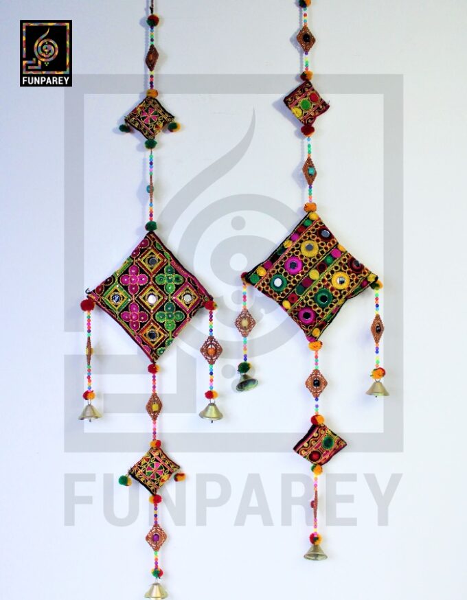 Handmade Antique Embroidered Cushion Door Chime Large Pair - Image 5
