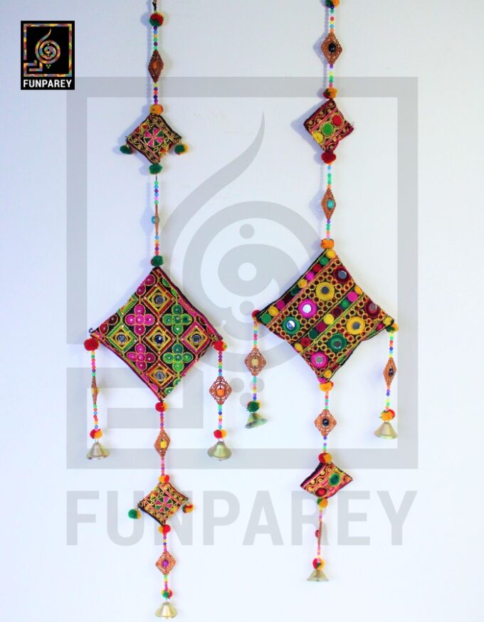 Handmade Antique Embroidered Cushion Door Chime Large Pair - Image 6