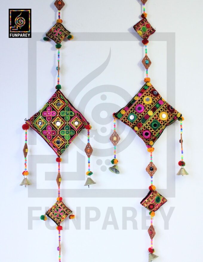 Handmade Antique Embroidered Cushion Door Chime Large Pair - Image 7
