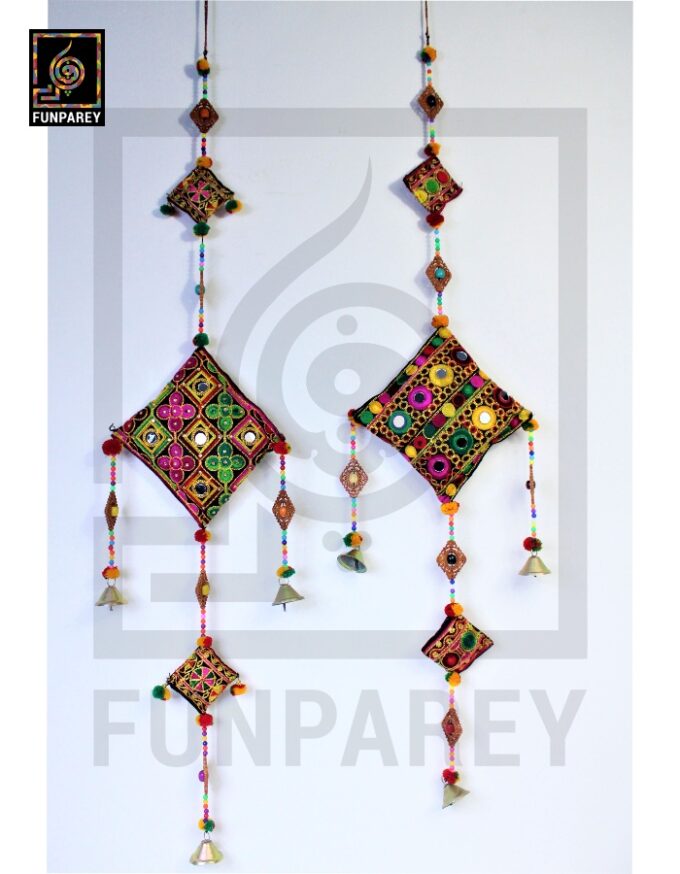 Handmade Antique Embroidered Cushion Door Chime Large Pair - Image 8