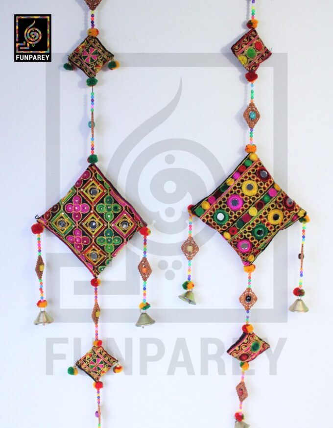 Handmade Antique Embroidered Cushion Door Chime Large Pair - Image 9