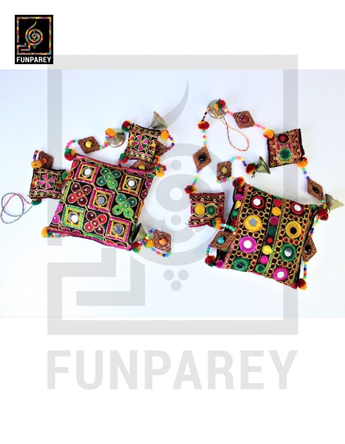 Handmade Antique Embroidered Cushion Door Chime Large Pair - Image 2
