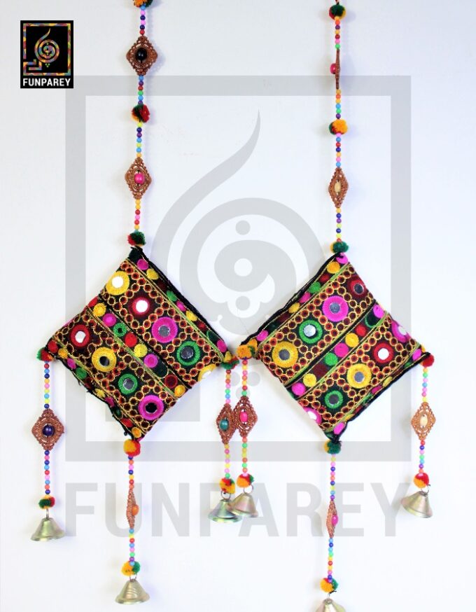 Handmade Antique Embroidered Cushion Door Chime Small Pair - Image 4