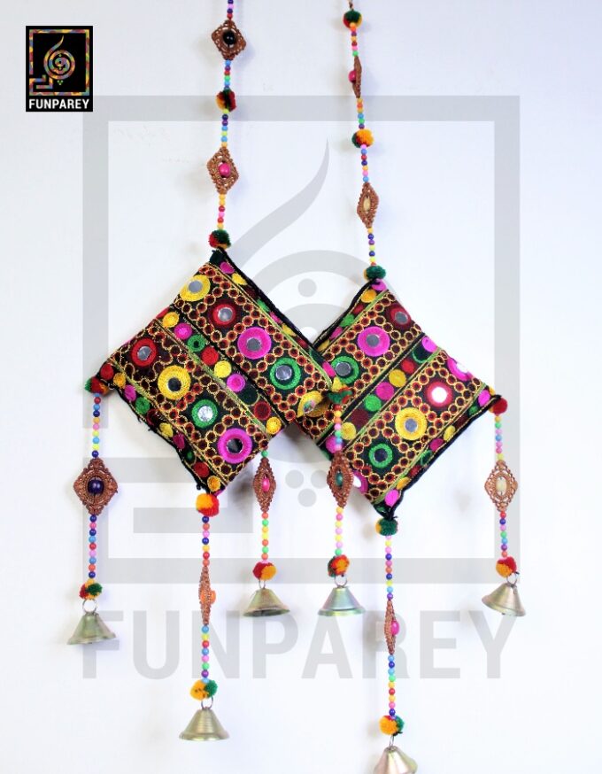 Handmade Antique Embroidered Cushion Door Chime Small Pair - Image 6