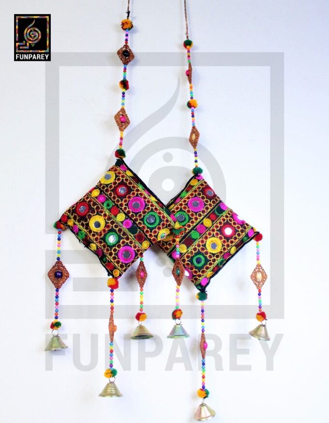 Handmade Antique Embroidered Cushion Door Chime Small Pair - Image 7