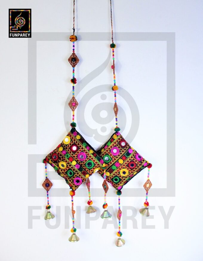 Handmade Antique Embroidered Cushion Door Chime Small Pair - Image 2