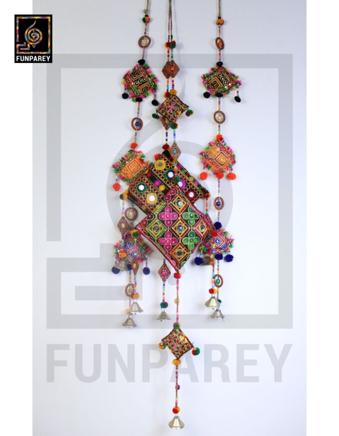 Handmade Antique Embroidered Cushion Door Chime Set (1 Large,1 Small and 2 Square) - Image 2